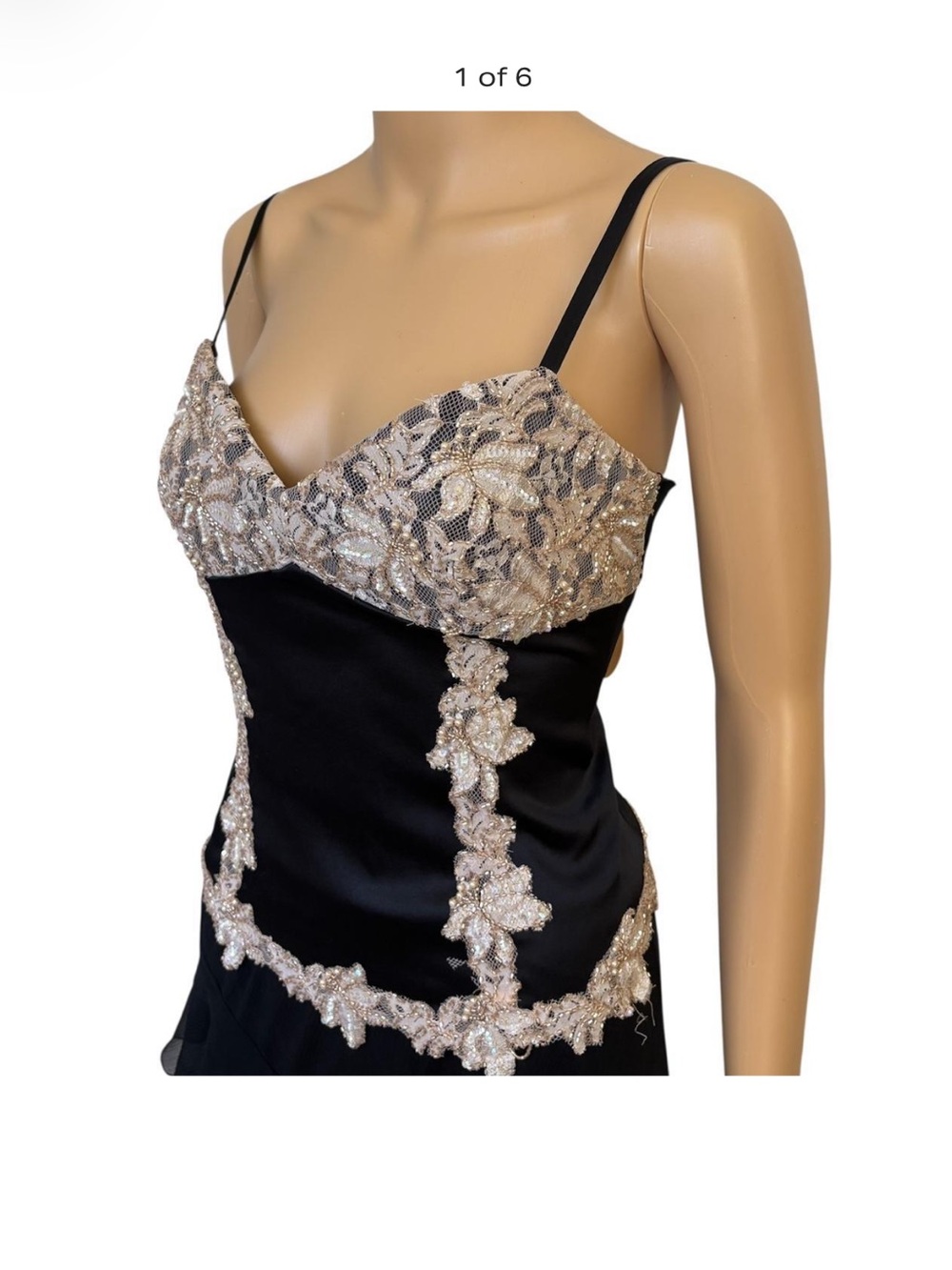 Vintage 90s Rare Deadstock NWT Cache Black Silk Top with Gold Beaded Detail